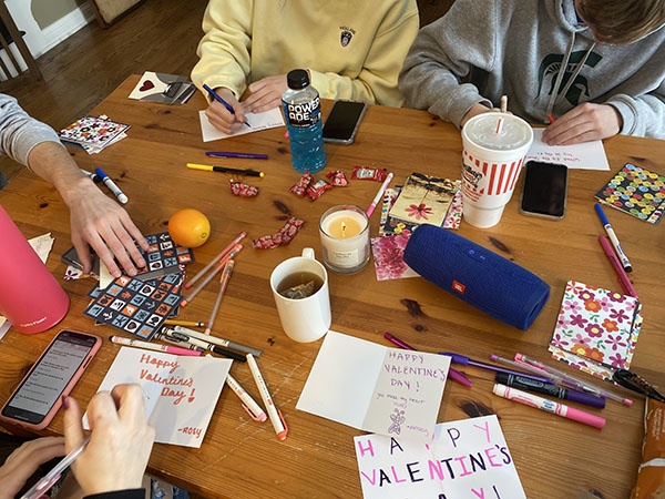 St. Charles East High School students are decorating around 400 handmade Valentine's Cards for the Valentine's for Seniors Program in Huntley, Lake in the HIlls and Algonquin.