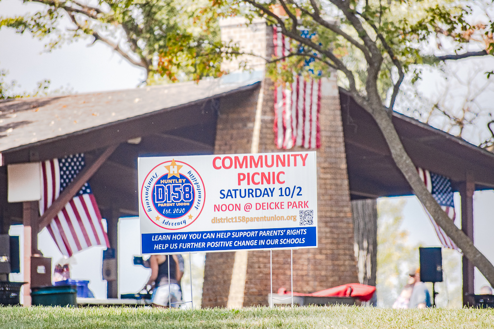 Signage at the 2021 D158 Parent Union picnic