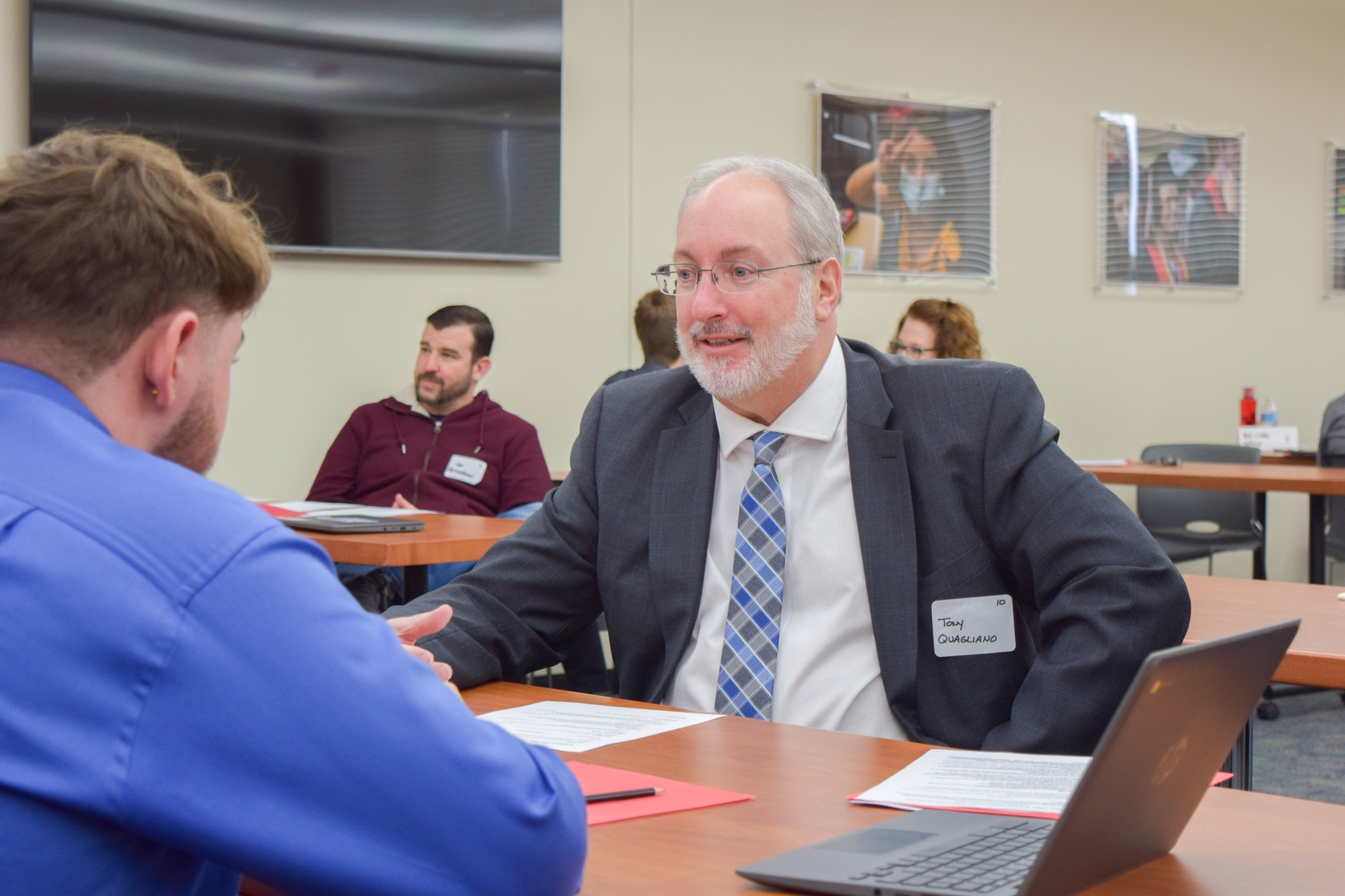 D158 Board of Education President Tony Quagliano participated in mock interviews for students of the HHS Cooperative Education program