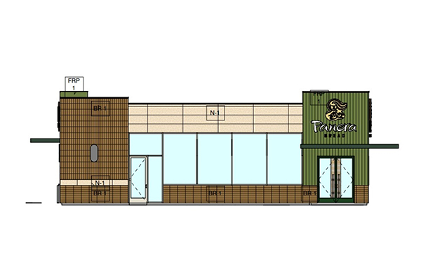 A rough rendition of the north elevation of Huntley's Panera Bread restaurant as submitted by petitioner Hamra Enterprises