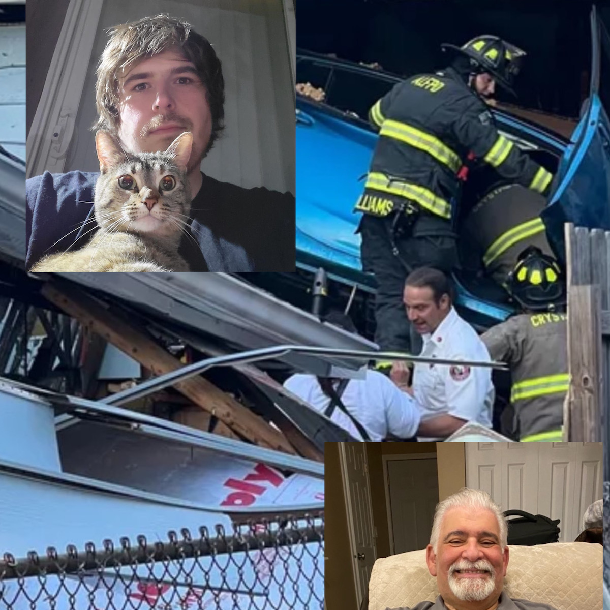 Connor C. Kirkpatrick, 27, of Crystal Lake (Upper Left) was identified as the driver of the SUV that struck the home of and injured Angelo Pleotis, 64, (Bottom Right)