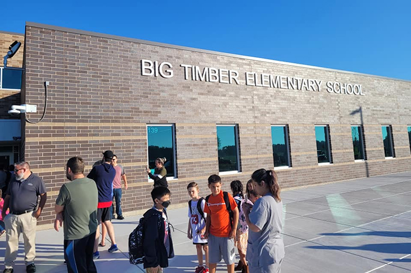 D300 welcomes students to its new school Big Timber Elementary School on Aug. 16.