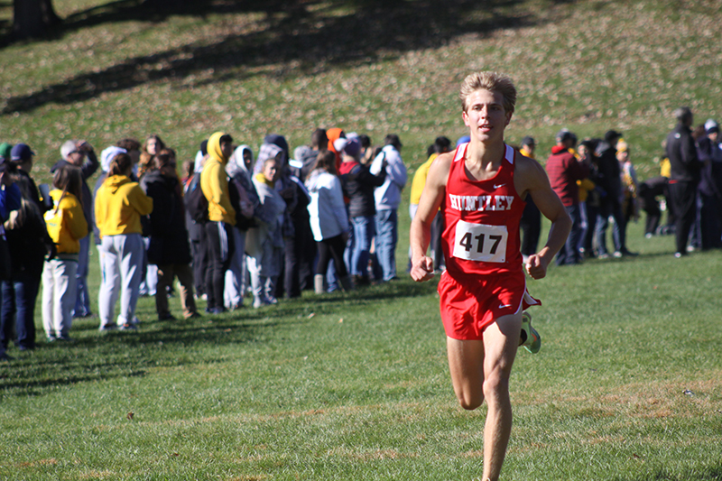 Huntley sophomore heads to the finish line as he won the Fox Valley Conference meet Oct. 15 at Veterans Acres in Crystal Lake