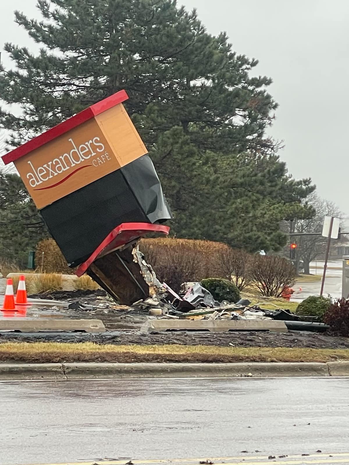 A semi-truck struck Alexander's Cafe's sign in an accident that occurred on Jan. 3