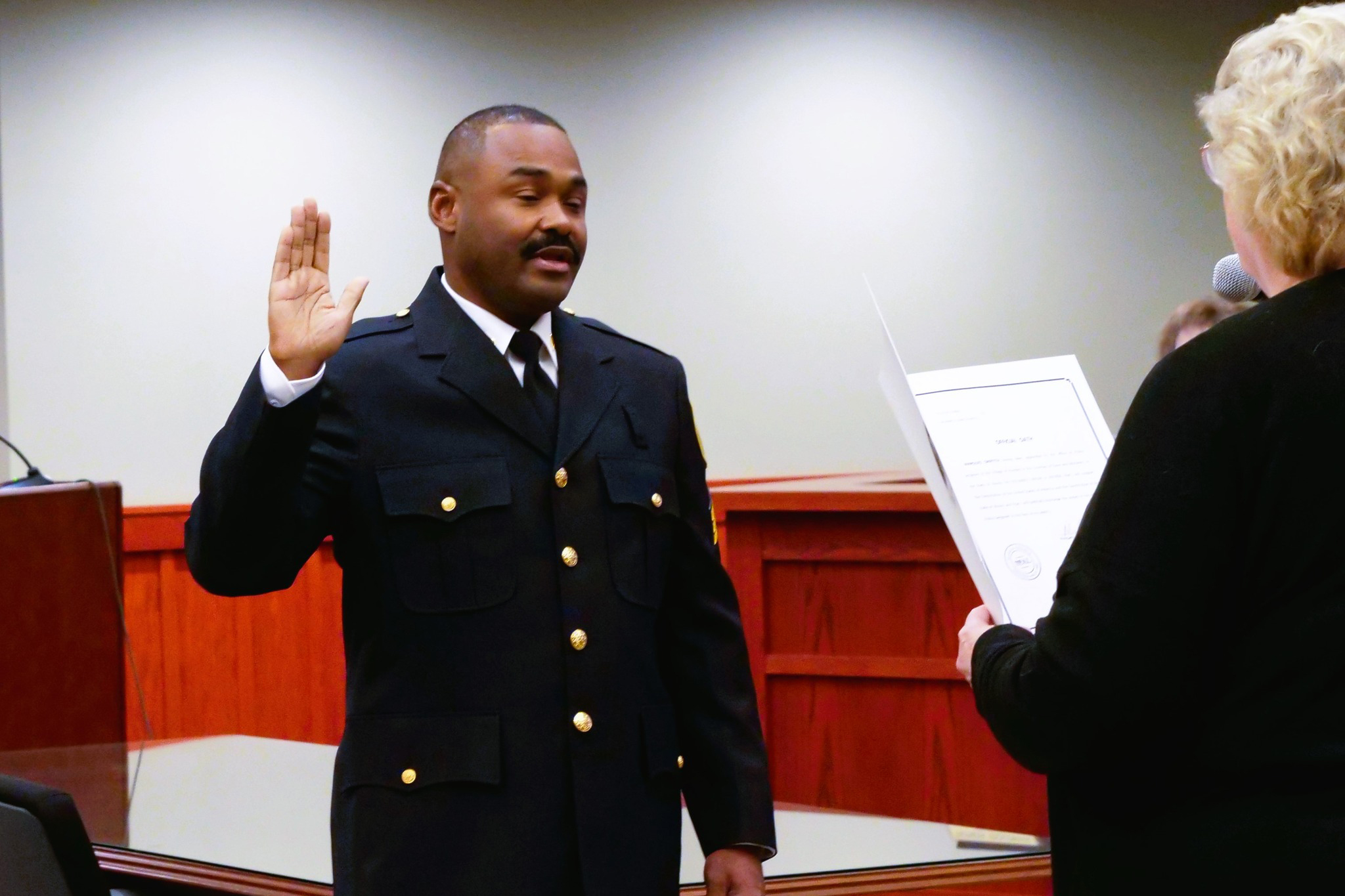 Huntley Police Officer Marques Griffith was sworn into his new role as sergeant at the Jan. 27 Village Board meeting.