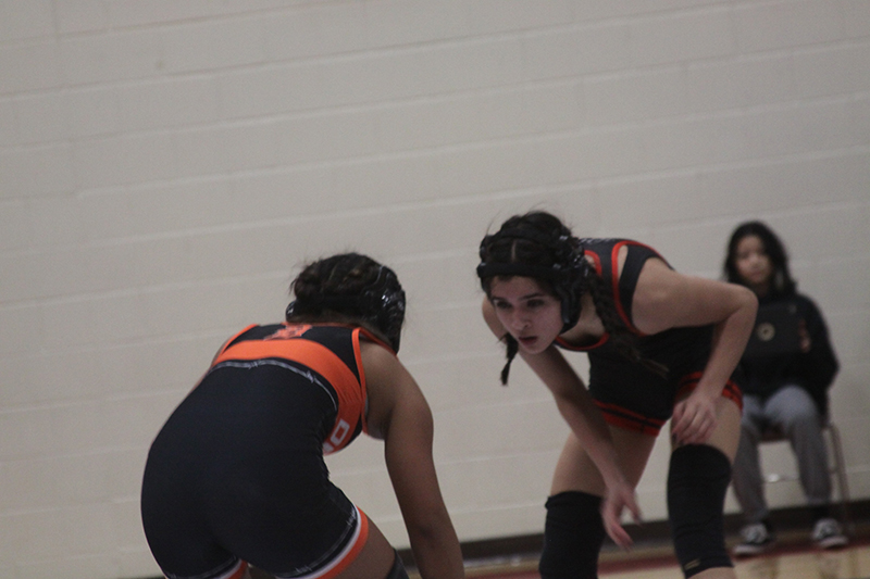 Taylor Casey of Huntley battles her DeKalb opponent at the dual match Jan. 3 at HHS. Huntley won 42-18.