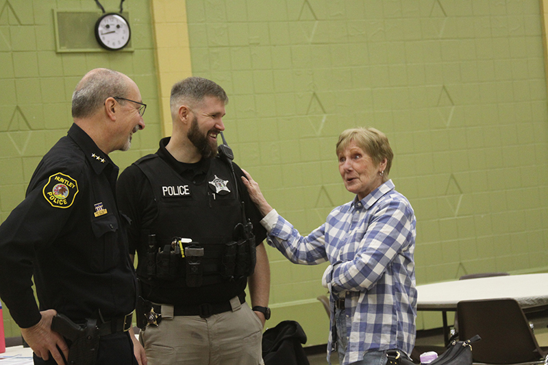 Huntley Police Department officers attended a Coffee With A Cop event April 4 at Huntley Park District. From left: Huntley Police Chief Robert Porter, Community Resource Officer Jerry Keppler and Sue Proskey of Sun City.