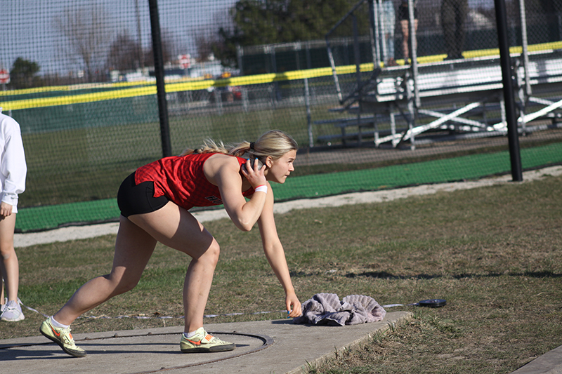 Huntley senior Ally Panzloff concentrates as she prepares to throw the shot put at Crystal Lake South April 11.