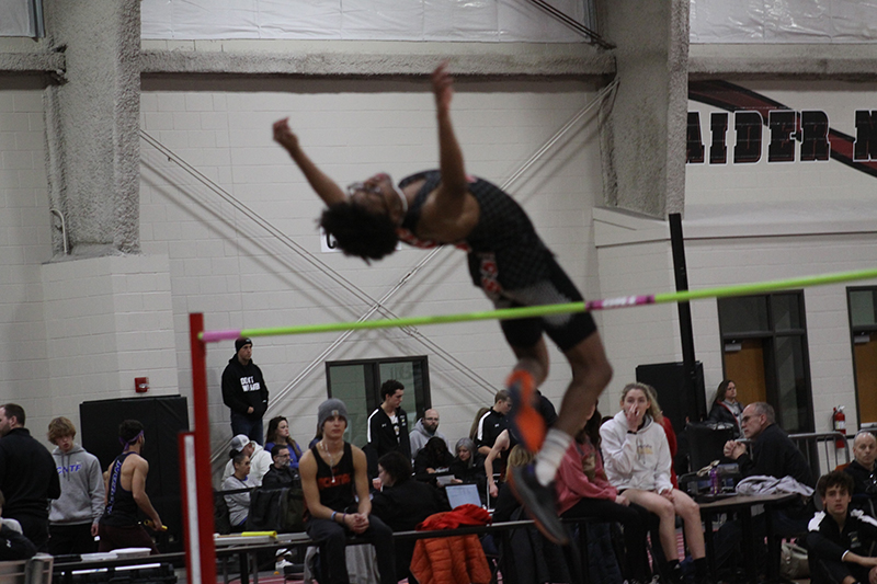 Huntley senior high jumper McKale Hood competes in the high jump at an indoor meet earlier this season.