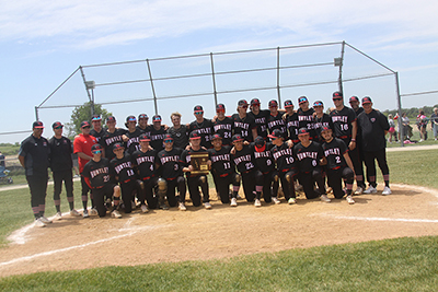 The Red Raiders celebrate won their regional championship with a 3-0 victory over Hampshire May 27.