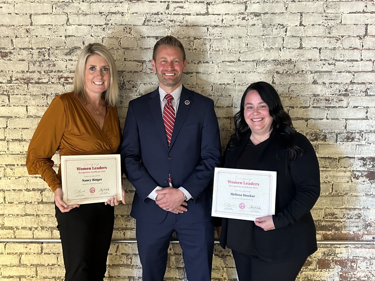 Huntley Area Chamber of Commerce Executive Director Nancy Binger and Village of Huntley Economic Development, Marketing and Recruitment Specialist Melissa Stocker were honored as Women's Emerging Leaders event at the Illinois State Capitol in Springfield. From left: Binger, State Rep. Joe Sosnowski (R-Rockford) and Stocker.