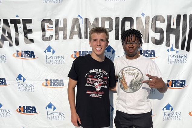 Huntley sophomore Tommy Nitz, left, competed in the 3,200-meter run while McKale Hood placed sixth in the high jump at the IHSA Class 4A State Track and Field Meet.