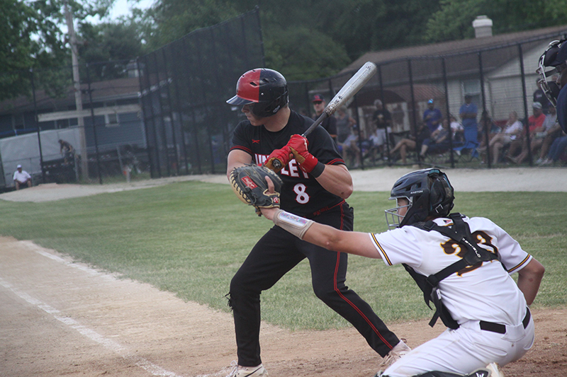 Huntley senior Brayden Bakes concentrates at the plate during the Dundee-Crown sectional game against Jacobs. Brayden Bakes was named All-Fox Valley Conference.