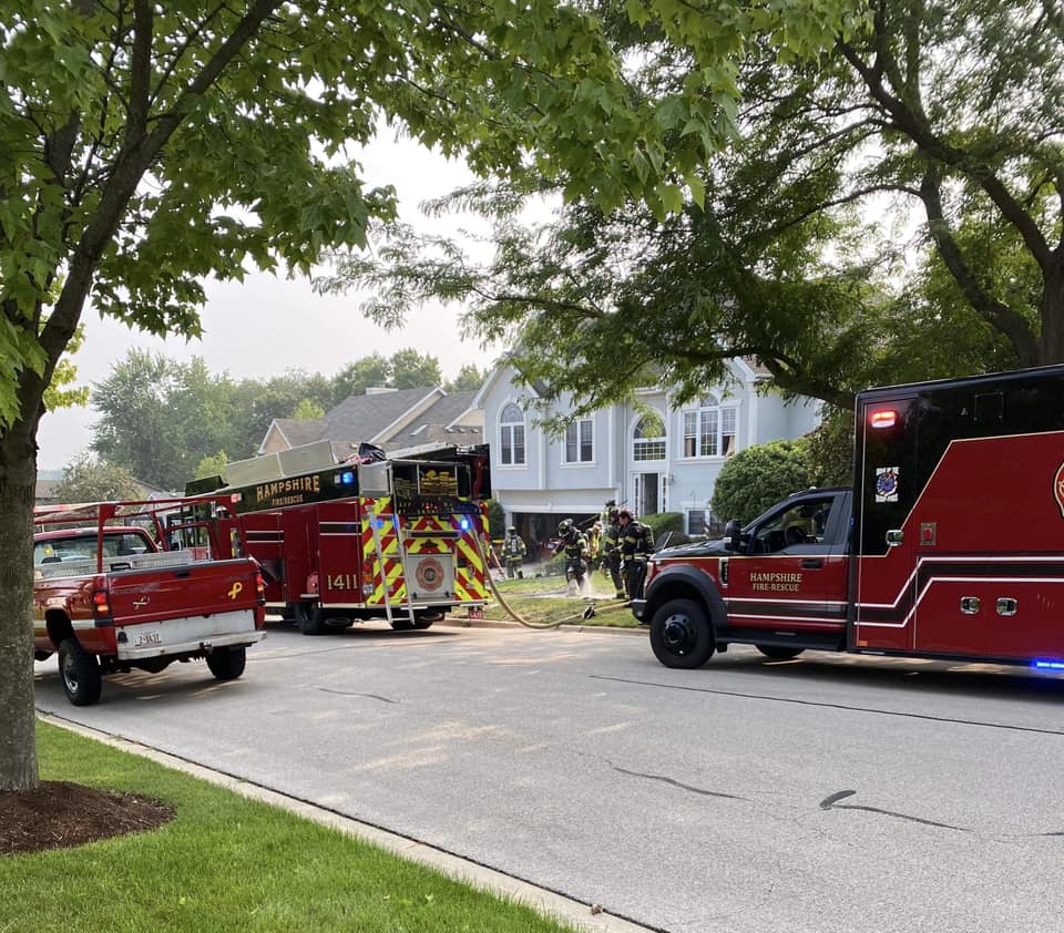 A grill fire was reported in Hampshire on July 24 which required the assistance of multiple fire departments including Huntley's