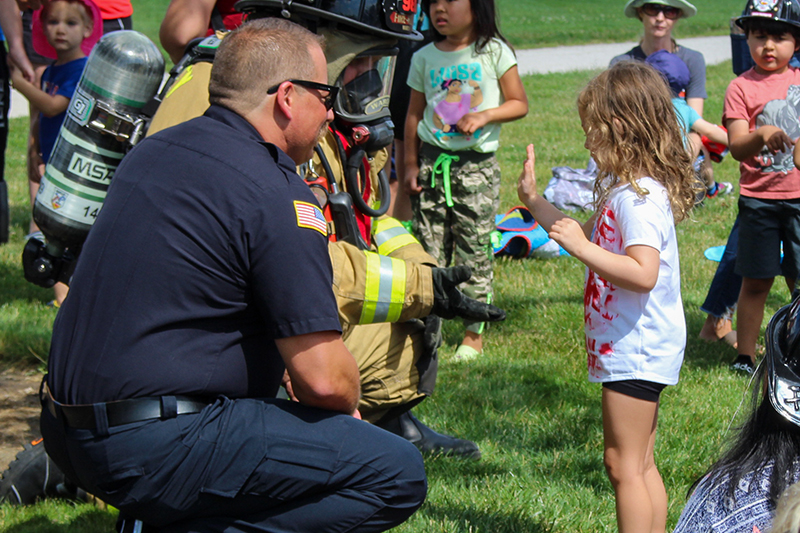 Huntley Fire Protection District participated in the Huntley Area Public Library's Community Storytime event.Philip Adams, public education and outreach coordinator and firefighter Matt Warchal gave fire safety information. Photo provided by Huntley Area Public Library