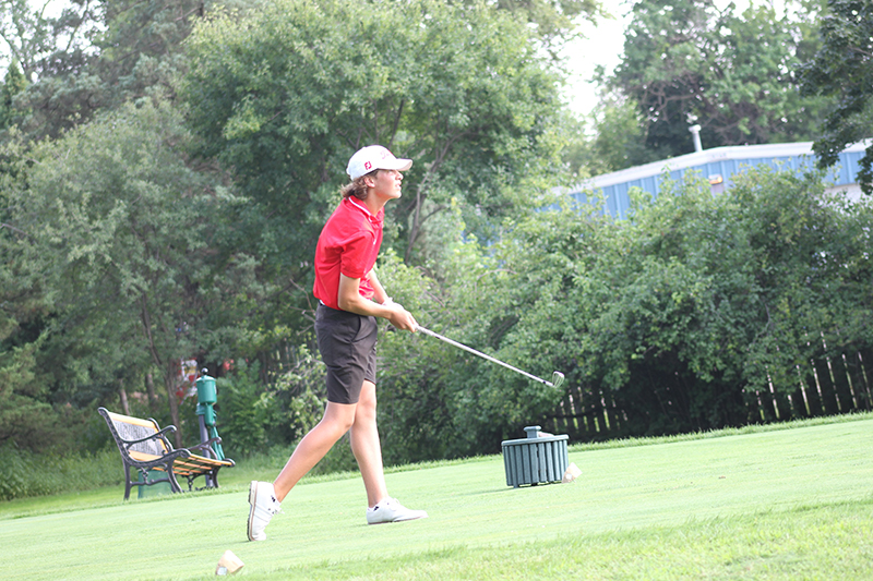 Huntley senior golfer Nathan Elm competes in a Fox Valley Conference match against Crystal Lake South.