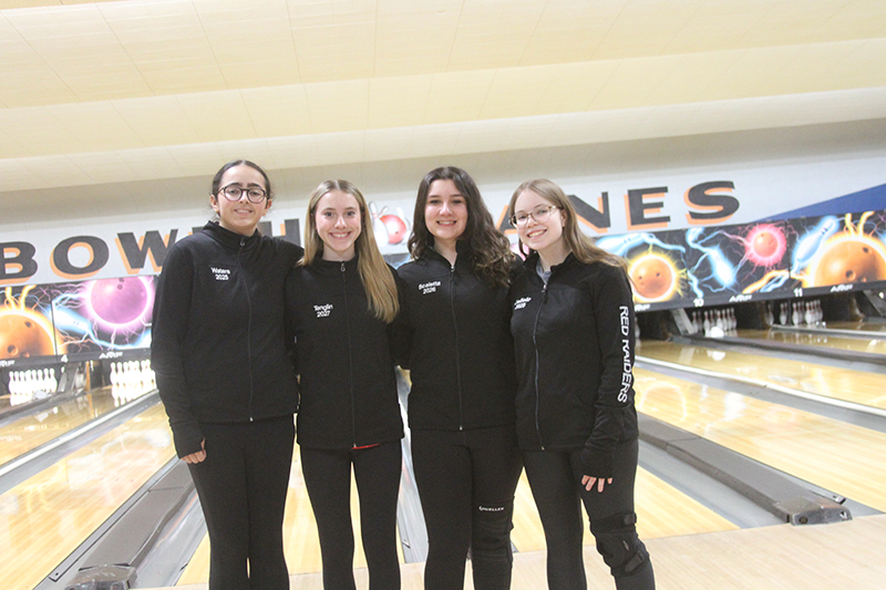 Huntley girls bowling team placed four members on the Kishwaukee River Conference-Fox Valley Conference all-conference team. From left: Prianca Waters, Ashlyn Tenglin, Katie Scaletta and Erica DeBello.