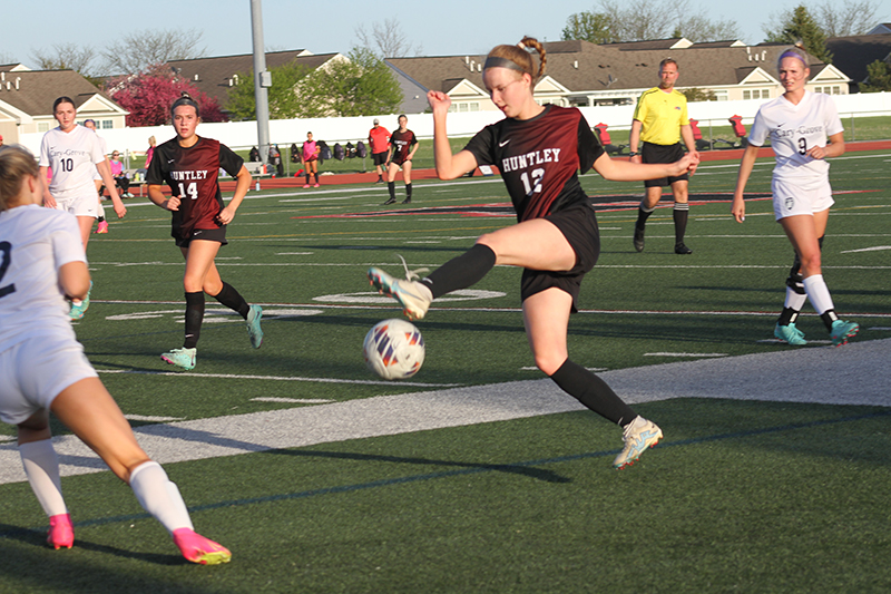 Huntley senior Alex Szydlowski battles to control a play in a match earlier this season.