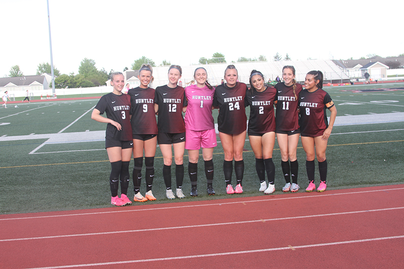 Huntley senior girls soccer players have led the Red Raiders to a second straight regional title. From left: Liz Johnson, Ava Trudeau, Alex Szydlowski, Peyton Kohn, Gabi Farraj, Kylie Lucas and Ashley Crisci.