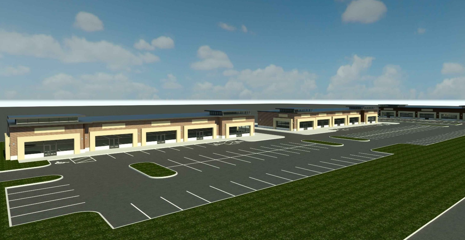 A rendering of the speculative multi-tenant retail development proposed to be constructed near the Lions Chase Subdivision