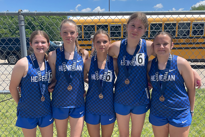 Heineman Middle School's 4x100-meter relay team finished fourth at the IESA State track-and-field meet. From left: Rachel Hogan, Reagan Ellis, Myla Wade, Riley Galanis and alternate Mya Ouimette.