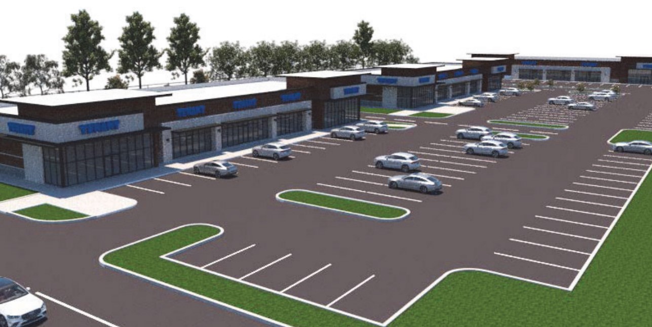 A new rendering of the proposed multi-tenant retail development that will be built nearby the Lions Chase Subdivision