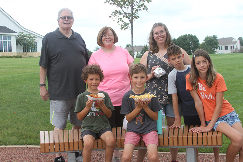 SmasheDBurgers and Fries was the featured food truck at the Huntley Area Chamber of Commerce Mobile Monday event July 22 at Huntley Area Public Library. Enjoying lunch were, front row from left, Jacob Squatrito, Josh Squatrito and Isa Squatrito. Second row: Dennis Gano, Sandy Gano, Laura Squatrito and Eli Squatrito.