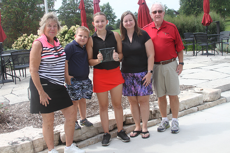 The Hoeft family of Huntley congratulates Miranda Hoeft for finishing second at the McHenry County Junior Golf Association Tournament of Champions. From left: Miranda's grandmother, Jan Welch of Sun City; brother TJ Hoeft; Miranda Hoeft; mom Melissa Hoeft and grandfather Tom Welch of Sun City.