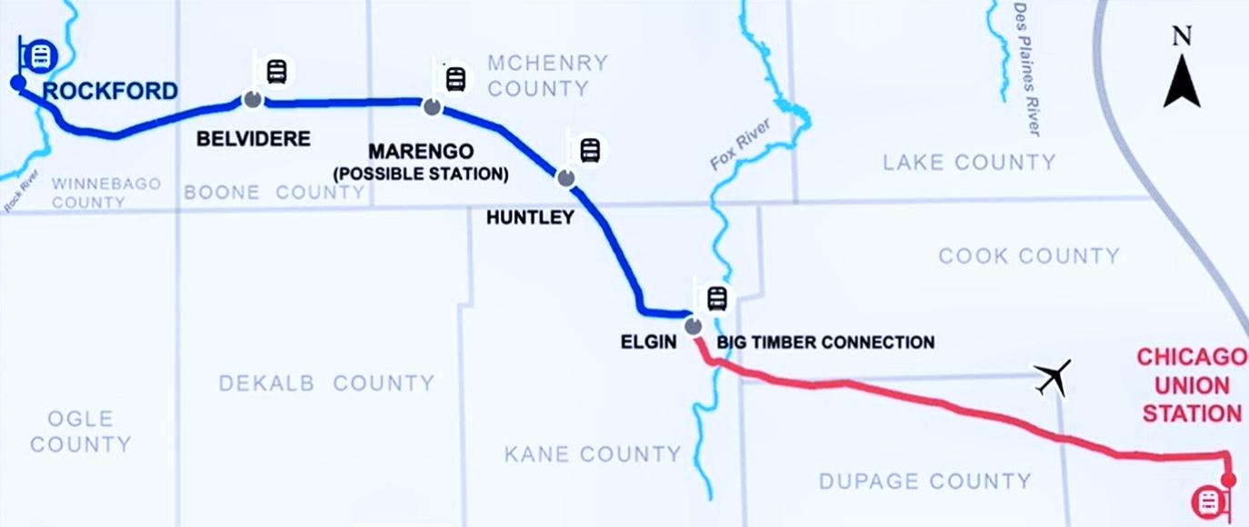 Map of proposed new Metra stations.