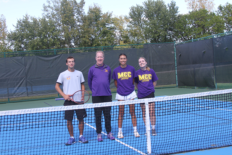 Huntley alumni are continuing their tennis career at McHenry County College. Players from Huntley are: Jon Stec, coach Jim Stockwell, Ashley Phommasack and Elaina Hibbeler.