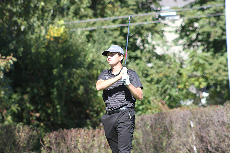 Huntley golfer Jack Policheri hits a tee shot at the IHSA Class 3A Jacobs sectional.