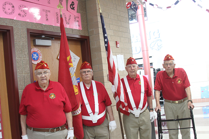 Sun City Marine Corps Color Guard posted and retired the colors at Marlowe Middle School's Veterans Day ceremony Nov. 11. Color guard members are Don Baden, Orland McCarthy, Joe Scorn and Doug Logan.