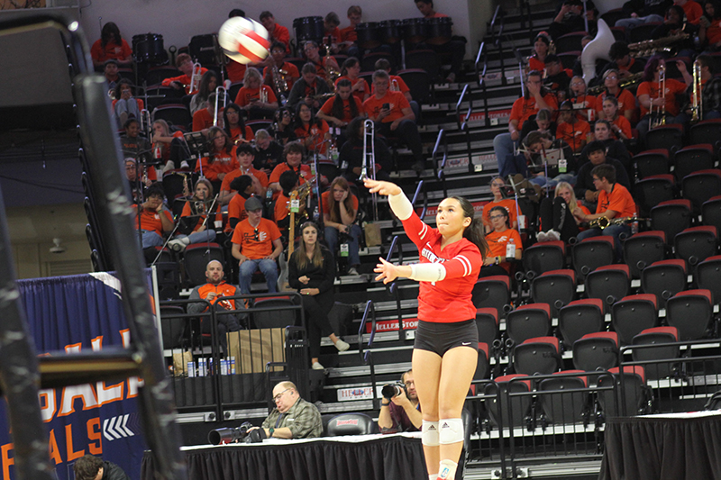 Huntley's Sophia Tocmo serves against Benet Academy in the IHSA Class 3A state semifinal match Nov. 15.