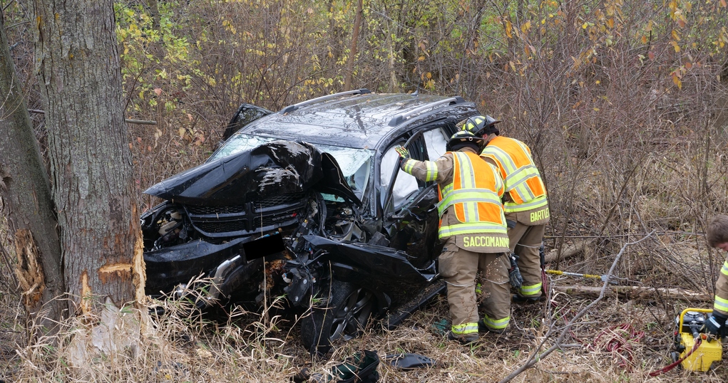 The Pingree Grove and Countryside Fire Protection District assisted in extracting a 75-year-old man from his vehicle after he struck a tree