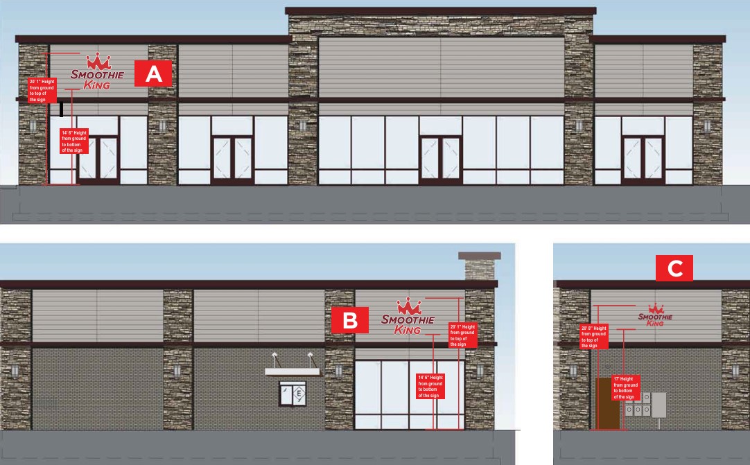 A rough rendering of how the Smoothie King's building elevations will look like