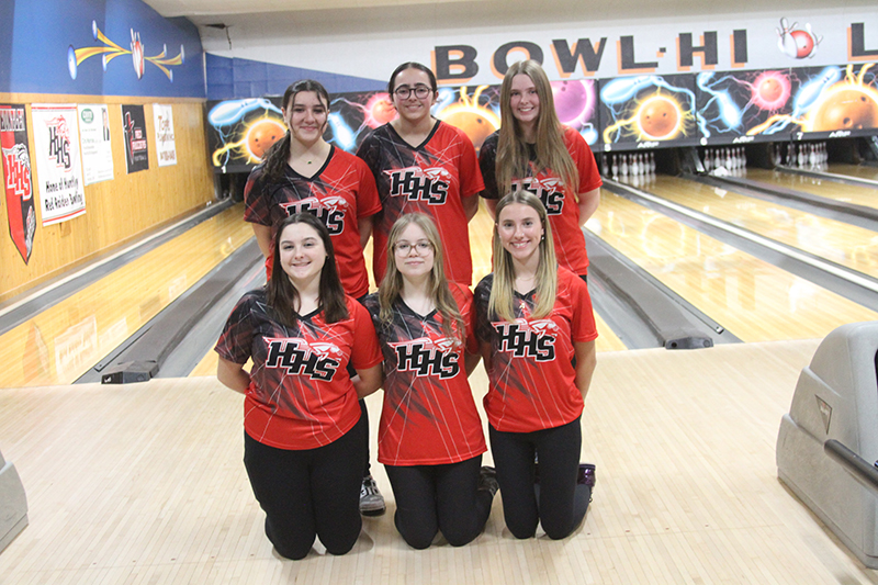 Huntley's varsity girls bowling team, first row from left: Kaelyn Keegan, Erica DeBello and Ashlyn Tenglin. Top row from left: Katie Scaletta, Prianca Waters and Jana Boudreau.