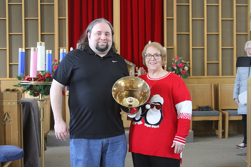 Robert Wascher, left and his mom, Trish, both participate in the First Congregational Church's Handbell Choirs. Robert is a member of the Whitechapel Bell Choir while Trish directs the Genesis Handbell Choir.