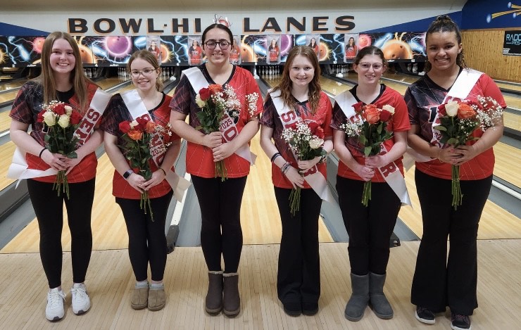 Huntley girls bowling seniors were honored during senior night Jan. 22 at Bowl-Hi Lanes. From left: Jana Boudreau, Erica DeBello, Prianca Waters, Adyson May, Isabella Kurash and Hannah Asemota.