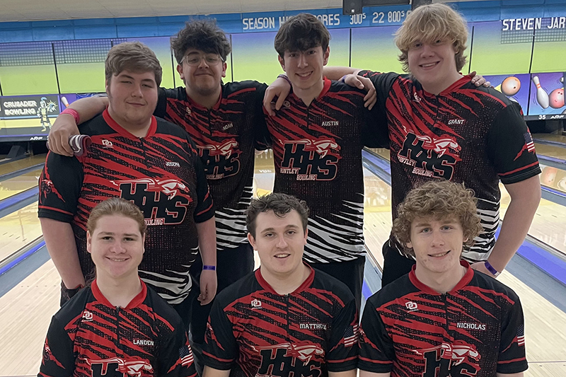 Huntley's boys bowling team finished eighth at the IHSA Boys State Tournament. First row from left: Landen Conforti, Matt Fishman, Nick Gaspari. Second row from left: Joe Humphrey, Noah Waters, Austin Tenglin, Grant VanValkenburg.