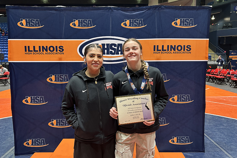 Huntley IHSA Girls State Individual Tournament qualifiers Natlaie Aguirre, left and Aubrie Rohrbacher.